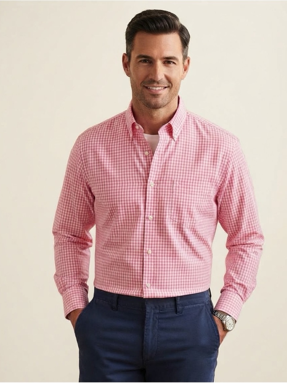 Peter Millar Pink White Gingham Nanoluxe Button Down Shirt XL